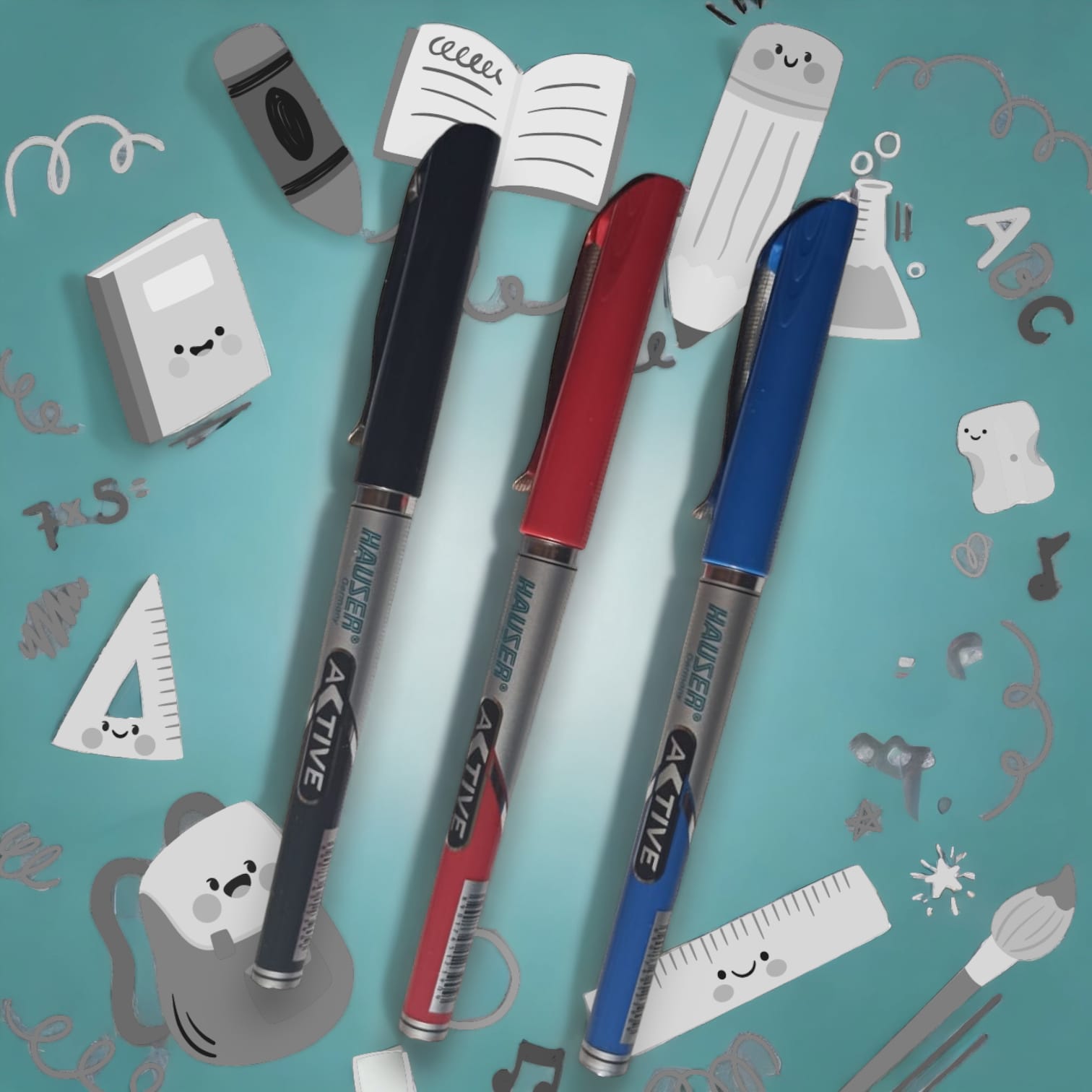 HAUSER GERMANY Active Waterproof Gel Pen Set (Blue, Black, Red)